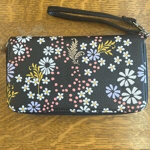 Thirty-One Black Floral Wristlet